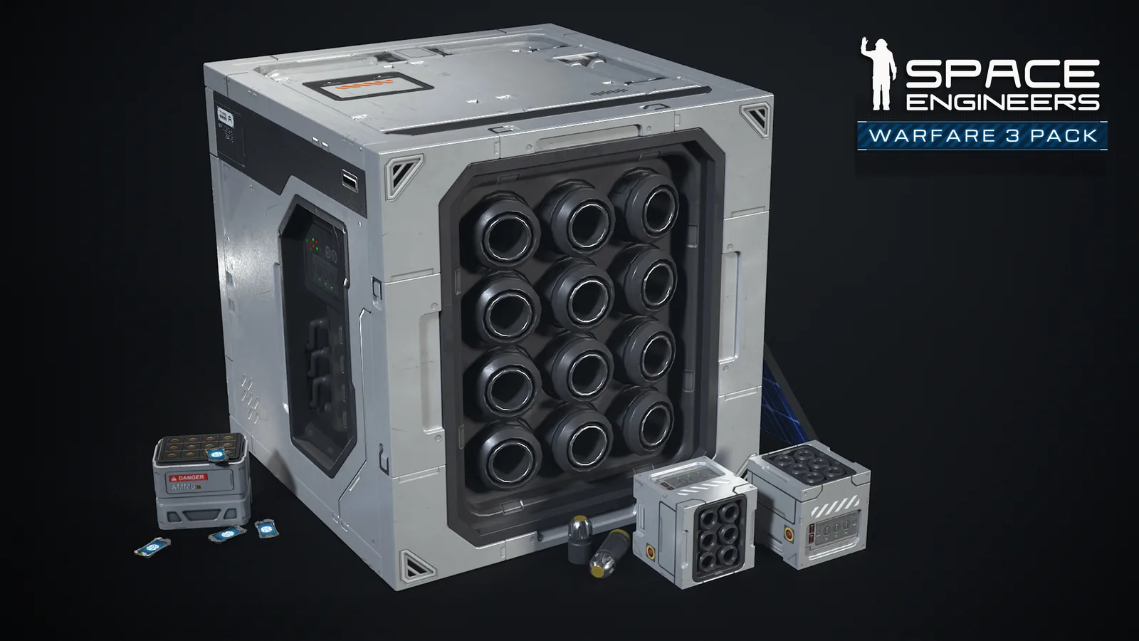 Eingelassener Flare-Werfer aus dem Space Engineers Warfare 3 Pack in kleiner und großer Ausführung