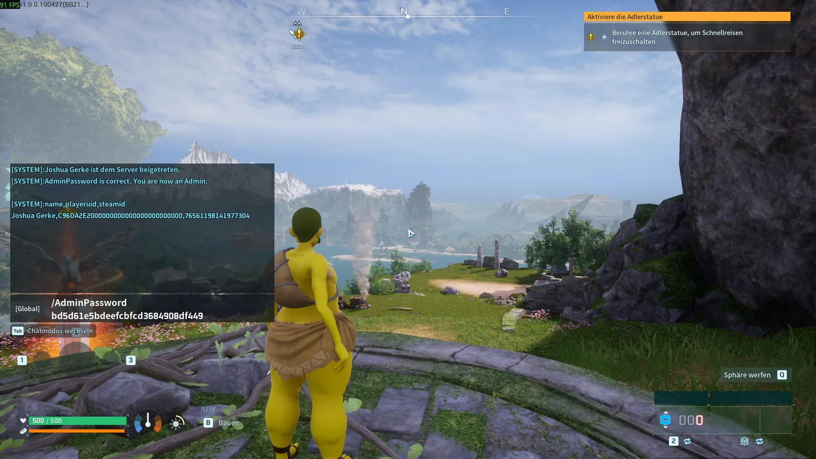 Palworld In-Game-Chat mit eingegebenem AdminPassword-Befehl zum Freischalten der Admin-Rechte