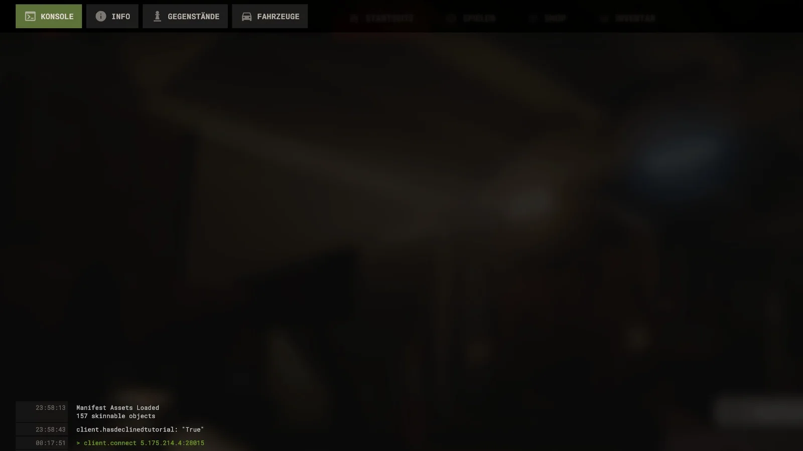 F1 console in Rust with the client.connect command entered including IP address and port