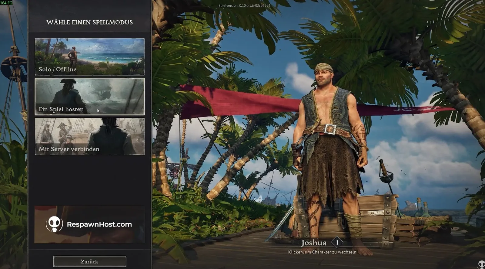 Windrose Play menu game mode selection: Solo / Offline, Host a game and Connect to server